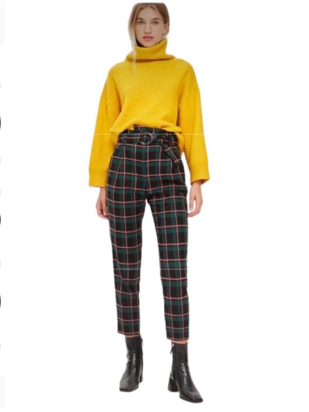Topshop Green Plaid Trousers with Pink Windowpane